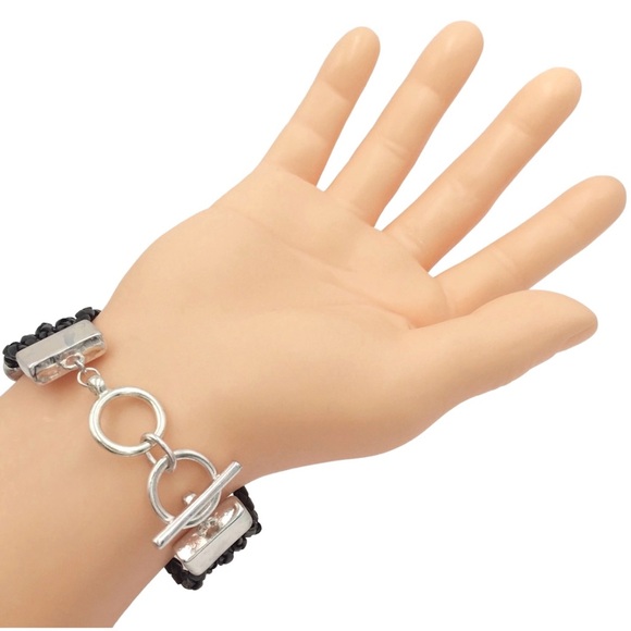 Elephant Theme Slide Charm Faux Leather Multi Row Toggle Bracelet - Picture 3 of 3